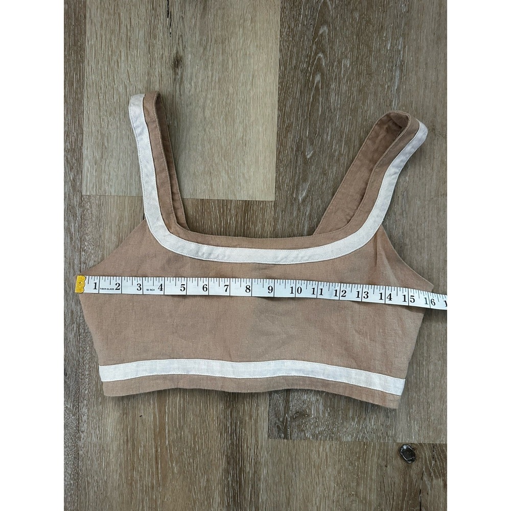 7 For All Mankind Crop Top Womens Medium Linen Blend Smocked Back Summer Neutral - Picture 5 of 6